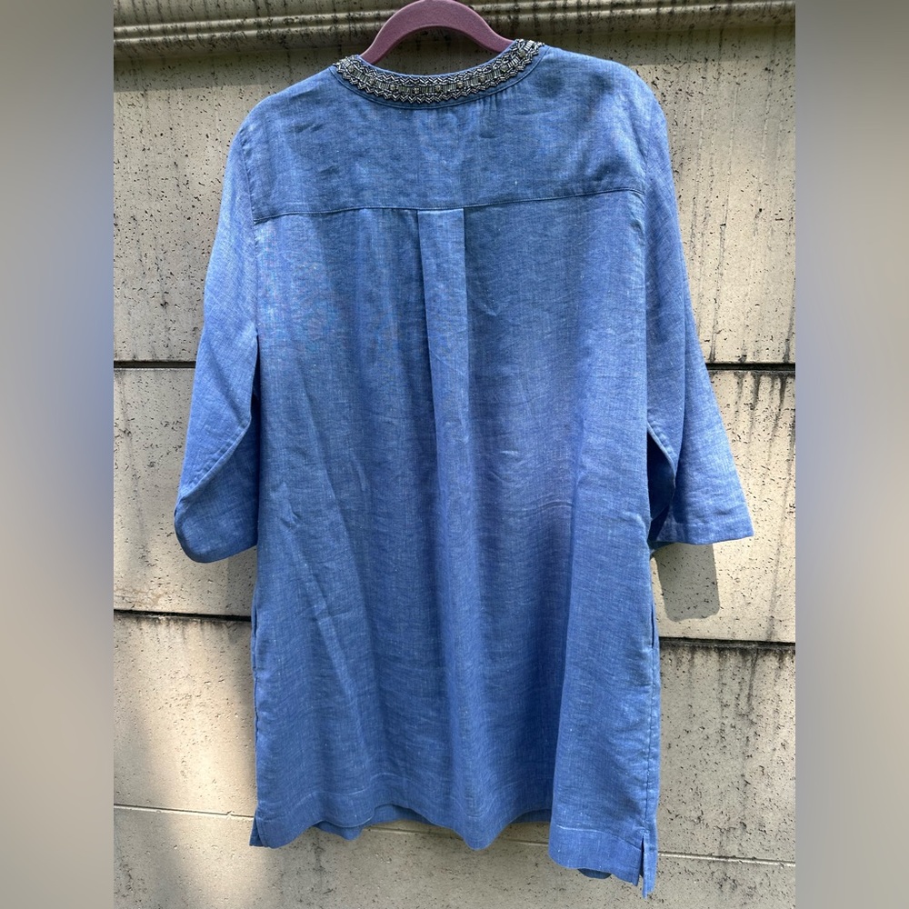 Chico’s ✨ Beaded Linen-Blend Dress ✨ Chambray Blue ✨ Size 3/XL - Picture 7 of 16